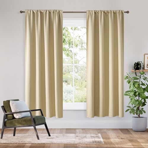 Bedroom Blackout Curtains 63 inches Long (100% Blackout - Biscotti Beige / 34"W x 63"L (Pack of 2))