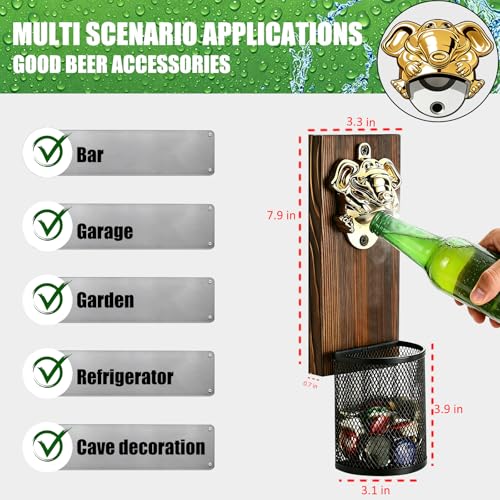 Beer Bottle Opener Wall Mounted with Bottle Cap Catcher for Fridge