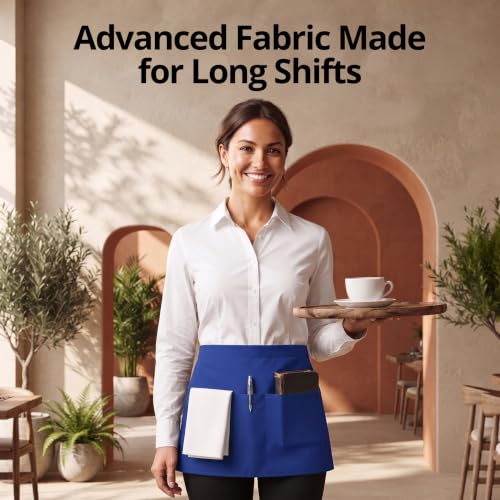 Server Waist Aprons 12 Pack Short 3 Pockets Men Women Blue (24x12 Inches (Pack of 12) / Blue)