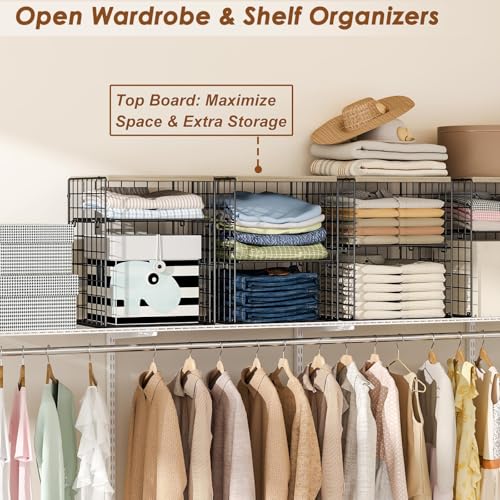 4 Tier Stackable Closet Organizers and Storage (Black-4 Tier)