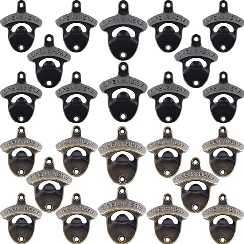 24 PCS Bulk Wall Mounted Bottle Opener (Black,Antique Bronze)