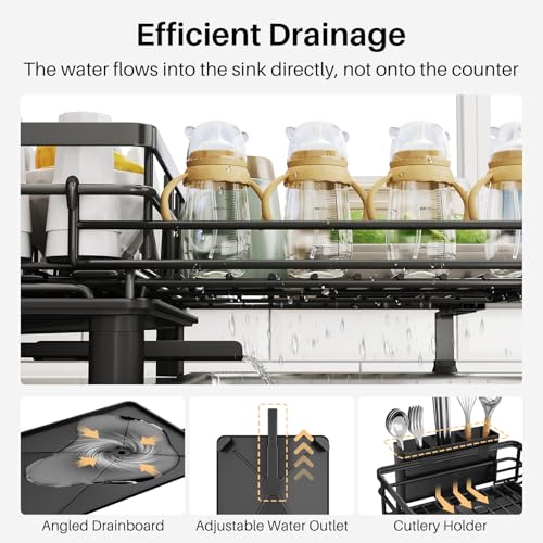 Expandable Dish Drying Rack for Kitchen Counter (Black)