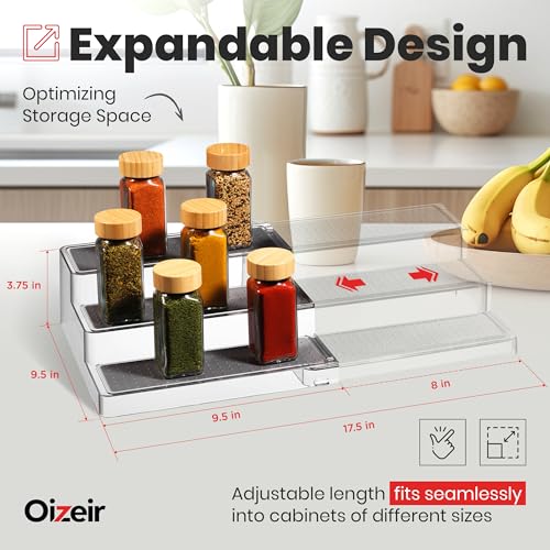3 Tier Expandable Spice Rack Organizer for Cabinet (2-Pack / Clear)
