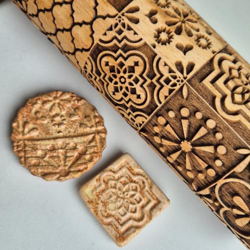 PORTUGUESE TILES Embossed Rolling Pin for Clay & Baking by Algis Crafts