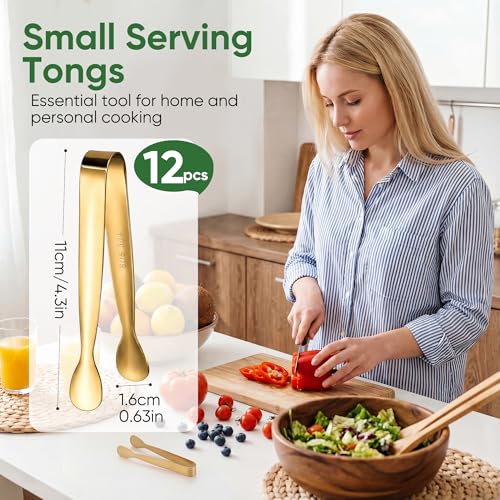 12 Pcs Gold Serving Tongs (Golden / 4.5 inch)