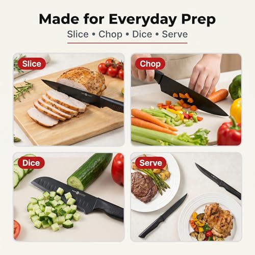 15 Piece Kitchen Knife Set with Block (Black)