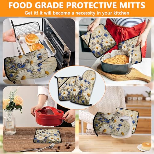 Daisy Flowers Oven Mitts and Pot Holders Sets 4Pcs (Daisy Flowers)