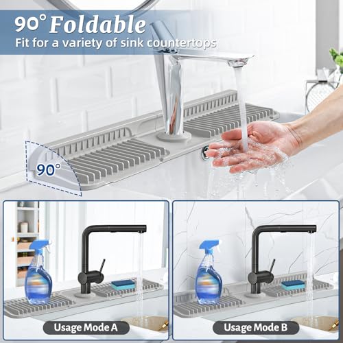 24 Inch Faucet Mat for Kitchen Sink Splash Guard (Light Grey / 23.6" x 5.5")