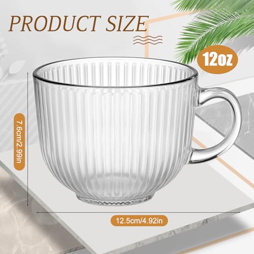 12 Pack Glass Coffee Mugs with Handles (Ribbed)