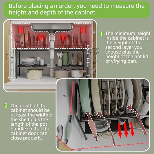 Expandable Under Sink Organizer (Black / Multi-functional with 2 pot holders)