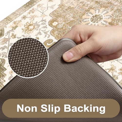 Anti Fatigue Mats for Kitchen Floor 2 piece (Khaki/Multi / 17.3" x 47"+17.3" x 29"--0.47 inches)