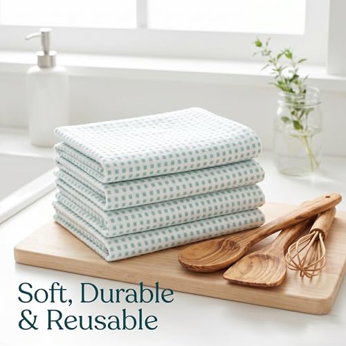 Kitchen Towels Cotton Dish Towels 20”x30” (30" x 20" (Set of 6) / 117 Dot Check Aqua)
