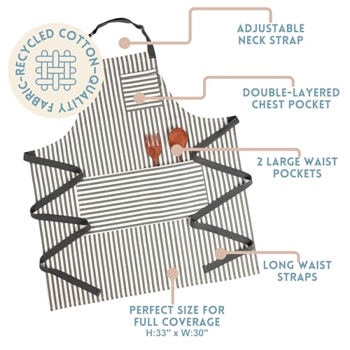 Chef Aprons for Women with Pockets (Charcoal Striped)