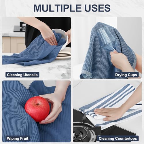 Cotton 380 GSM Premium Kitchen Towels (Navy Blue / 18" X 28" - 6 Pack)