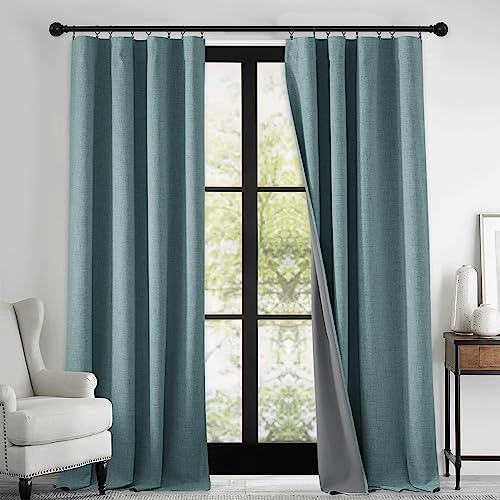 100% Blackout Linen Textured Curtains 84 inches Long (Misty Blue / 52"W x 84"L (Pack of 2))