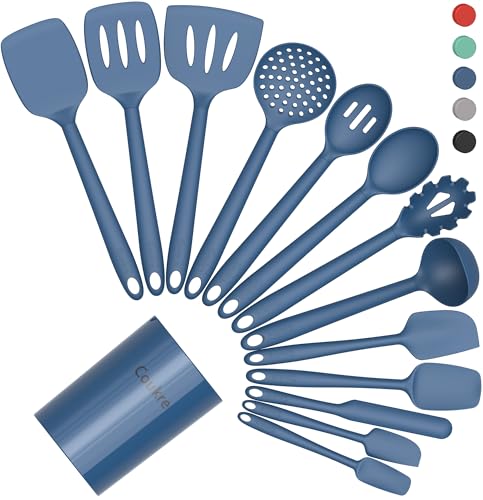 Silicone Kitchen Cooking Utensils Set (PureDarkBlue)
