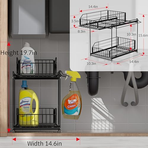 Under Sink Organizers and Storage 2 Pack (10.3"W x 15.6"H Wider 2 Pack)