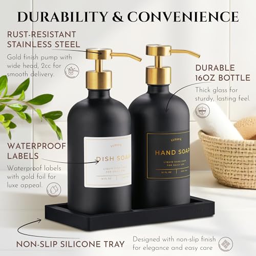 Glass Soap Dispenser Set of 2 (Black/Gold)