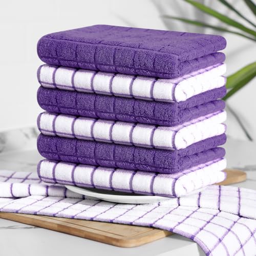 Large Premium Cotton Kitchen Towels 16"x 28" (Purple / 16" X 28" - 12 Pack)