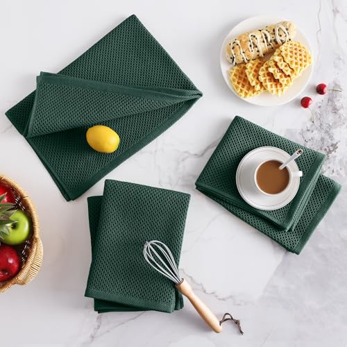 100% Cotton Oversized Waffle Weave Kitchen Towels 6 (Blackish Green / 20 X 28 - 6 Pack)