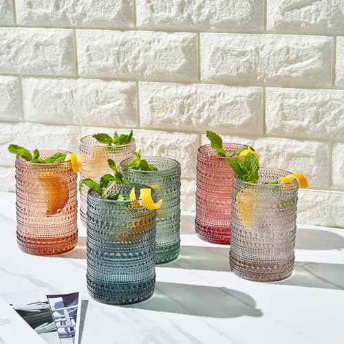 Hobnail Drinking Glasses & Straws (Neutral Muted Colors)