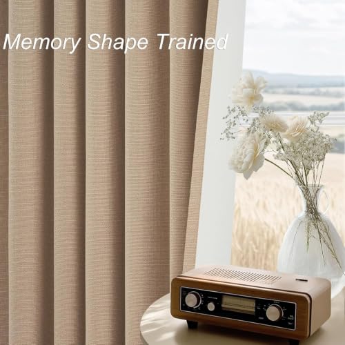 Light Taupe Blackout Textured 90 Inch Long Linen Blend Curtain Draperies Pinch Pleat Back Tab with Hooks Energy Saving Thermal Insulated Curtains for Living Room (Tan / 52"W x 90"L (Pack of 2))