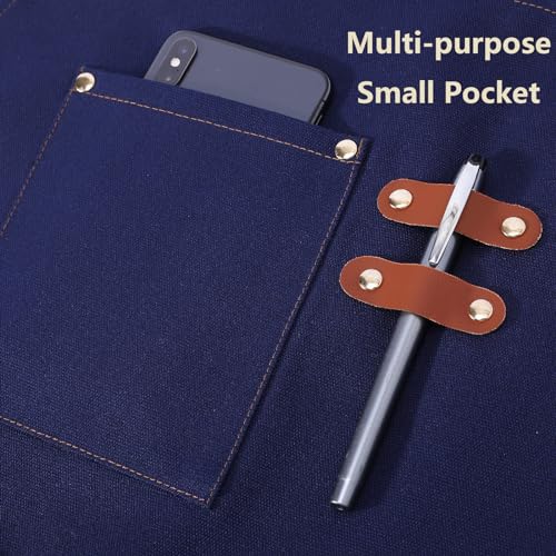Aprons for Women Men with Large Pockets (Dark Blue)