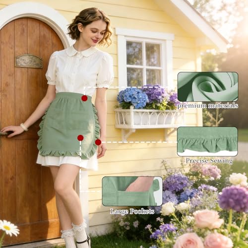 Vintage Maid Apron for Women with Pockets (Mint Green)