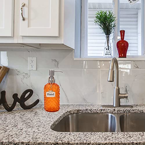16oz Diamond Pattern Glass Soap Dispenser with Rust Resistant Pump (Orange-1pack)