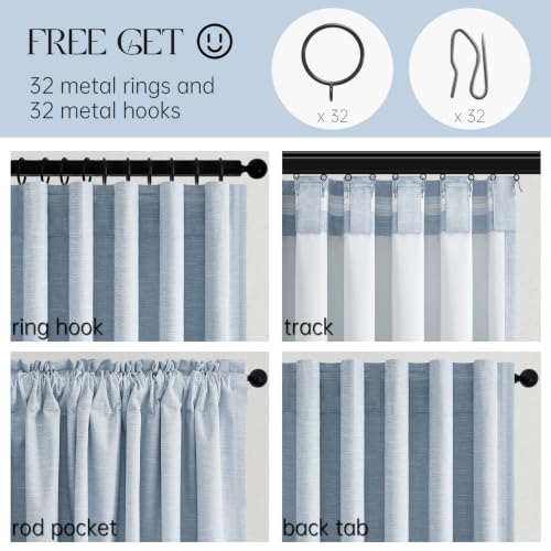 Light Blue 120 Inch Blackout Linen Curtains 2 Panel Set for Living Room Darkening Thick Linen Textured 100% Black Out Drapes 120 Inches Long Back Tab Light Blocking Bedroom for Babys Kids (Chambray Blue / 52"W x 120"L (Pack of 2))