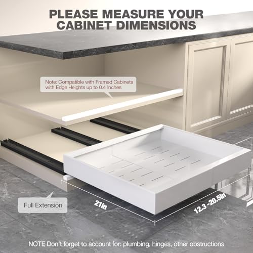 2 Pack Pull Out Cabinet Organizer 19" Deep (White / 19"D x 12.3"-20.5"W(2Pack))