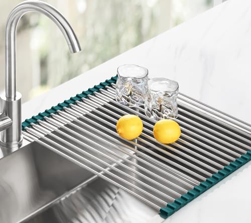 Roll Up Dish Drying Rack Over Sink (Dark Green / 21 x 15.5 in)