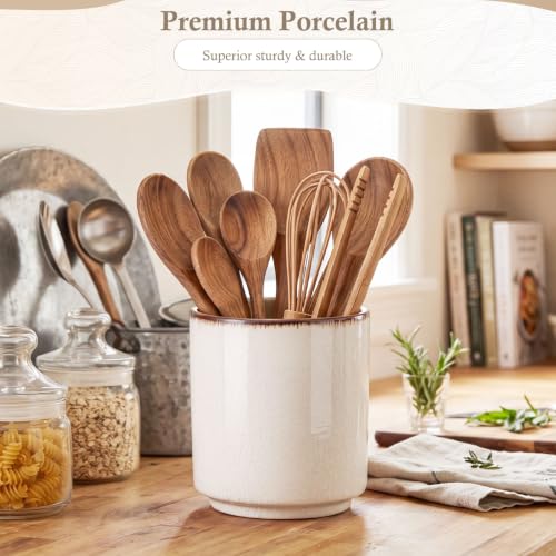 Minimalist Ceramic Utensil Holder White 5.5" (White / 5.5" / Minimalist)