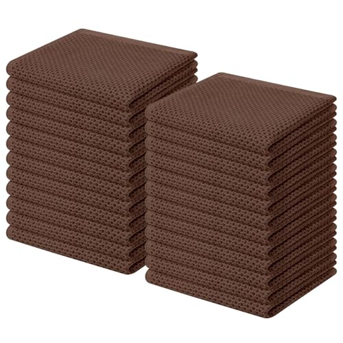 100% Cotton Waffle Weave Kitchen Dish Cloths 24 (Coffee / 12 X 12 - 24 Pack)