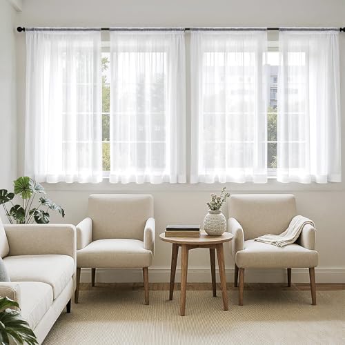 4 Panels White Extra Wide Sheer Curtains 59 x 63 Inches (59"W x 63"L (Pack of 4) / White)
