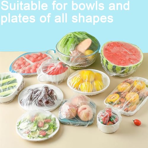 500pcs Plastic Bowl Covers Elastic Reusable Food Covers Outdoor Thickend Kitchen Bowl Dish Plate Cover (M-42CM / White-500)