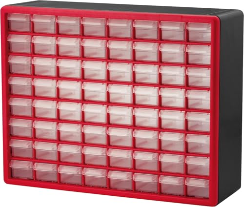 64 Drawer Plastic Storage Cabinet (Red / 64 Drawer / 1 Pack)