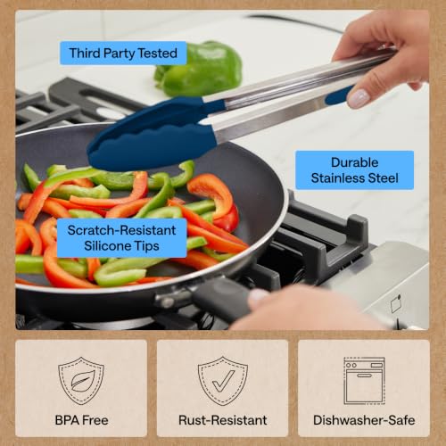Stainless Steel Kitchen Tongs for Cooking (Blue / 7" + 9")