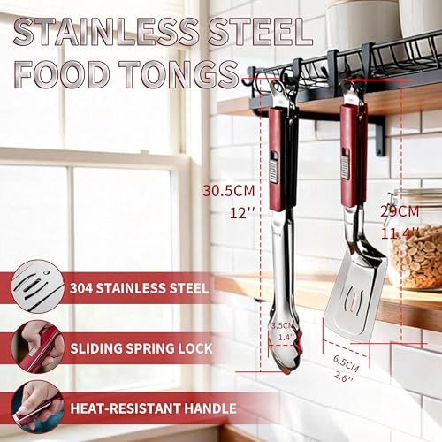 304 stainless steel kitchen spatula tongs set for cooking (Red)