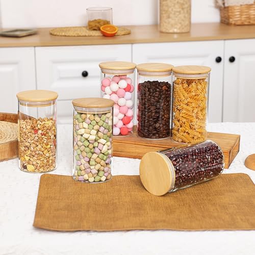 6pcs Glass Food Storage Containers with Bamboo Lids (round-0.6qt*6pcs)