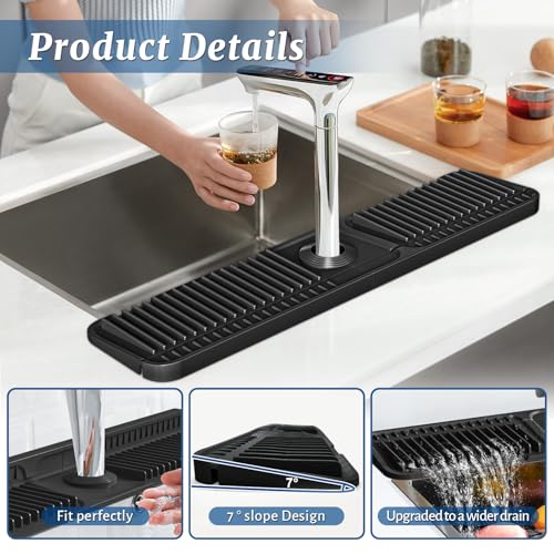 24 Inch Faucet Mat for Kitchen Sink Splash Guard (Black / 23.6" x 5.5")