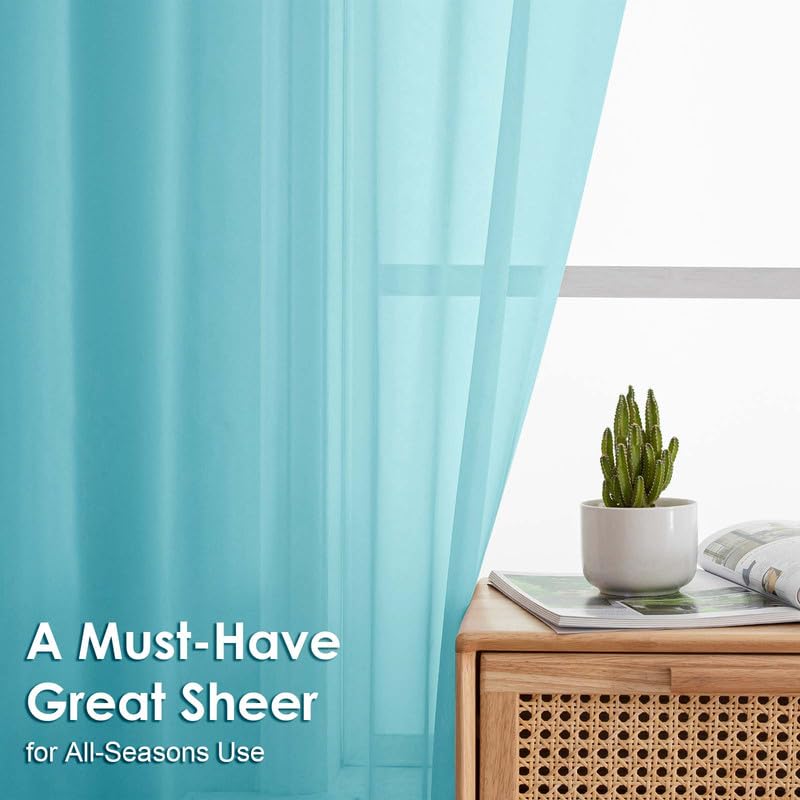 Aqua Sheer Curtains 108 Inches Long 2 Panels (Aqua / 42"W x 108"L (Pack of 2))
