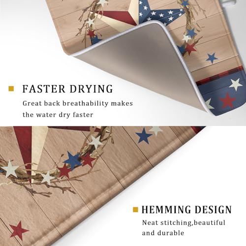 4th of July Dish Drying Mat for Kitchen Counter Patriotic Farmhouse Rustic Microfiber Absorbent Dish Draining Reusable Washable Foldable Extra Large 18"x24" (24" x 18")