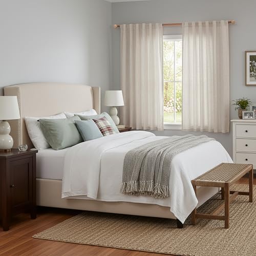Linen Natural Farmhouse Kitchen Curtains 54 inches Long (50"W x 54"L (Pack of 2) / Natural Linen)
