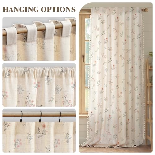 Boho Floral Light Filtering Curtains 84 Inch 2 Panels Linen Texture (Light Filtering Vintage Florals / 52"W x 84"L (Pack of 2))