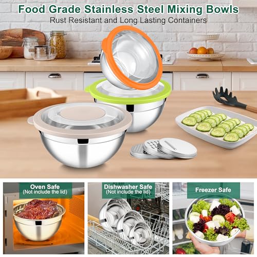 Mixing Bowls with Lids and Graters (Colorful / 4.6/2.6/1.5 QT)