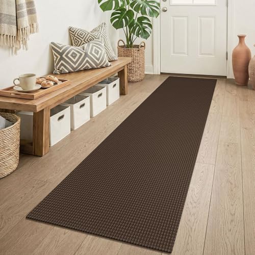 Runners for Hallways 2x6 ft Washable Kitchen Runner Non Slip Rubber Backed Hall Runners Cotton Entryway Runner Rugs Floor Carpet for Indoor Backdoor Bedroom Kitchen (Brown/Dark Brown / 2' x 6' (Runner))