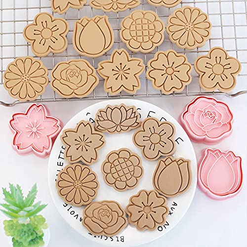 8 Pcs Cookie Cutters Set 3D Holiday Cookie Cutters for Party Baking Decoration (Flowers (8 Pcs))