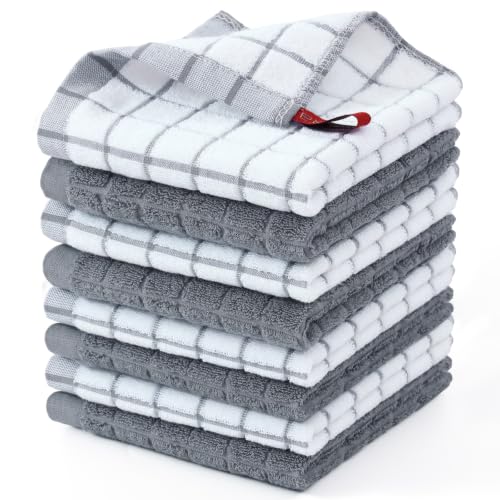 Premium Cotton Kitchen Dish Cloths 12"x 12" (Grey / 12" X 12" - 8 Pack)