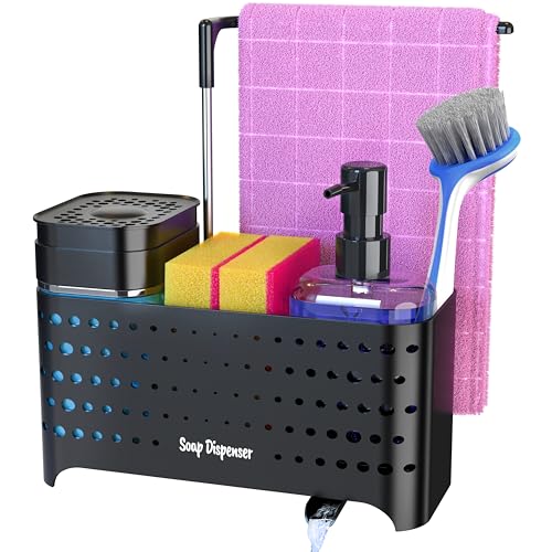 Dish Soap Dispenser Set with Sponge Holder for Kitchen Sink